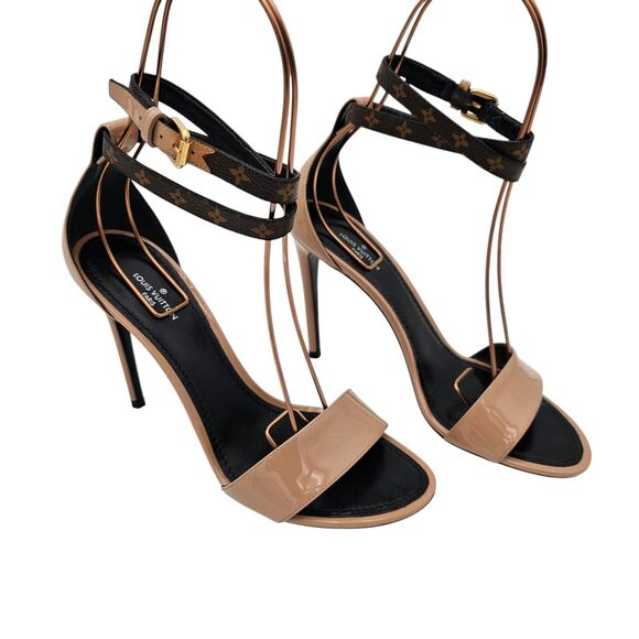 Louis Vuitton Call Back Heel Sandal Size 37 US 7 Monogram Canvas Nude Brown - Picture 1 of 12
